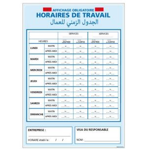 Panneau HORAIRE DE TRAVAIL (A0330M)