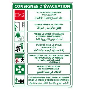 Panneau sécurité CONSIGNES D'ÉVACUATION (A0318M)