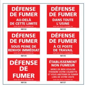 DÉFENSE DE FUMER (usine, établissement, etc.)