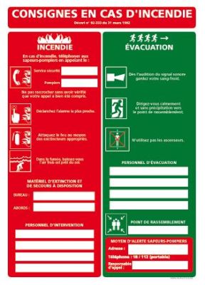 CONSIGNES EN CAS D'INCENDIE - EVACUATION (A0511)