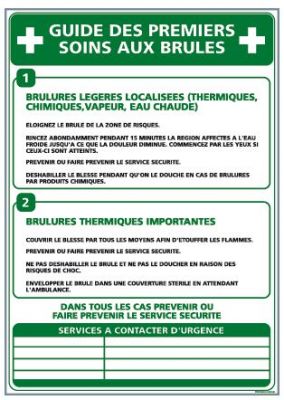 GUIDE DES PREMIERS SOINS AUX BRULÉS (A0311) Consigne de sécurité