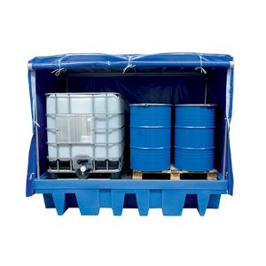 Bac de rétention 2 IBC en polyéthylène avec bâche — 1140 litres