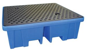 Bac de rétention 4 fûts en polyéthylène faible hauteur avec passage de fourche — 250 litres